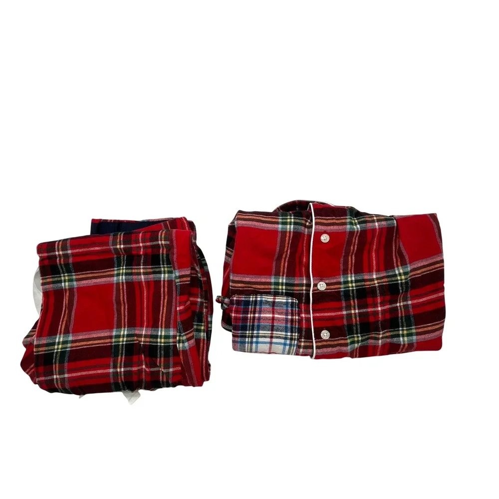 Lands End Womens Red Plaid Flannel Pajama Set Small Cotton 2 Piece PJs 5317